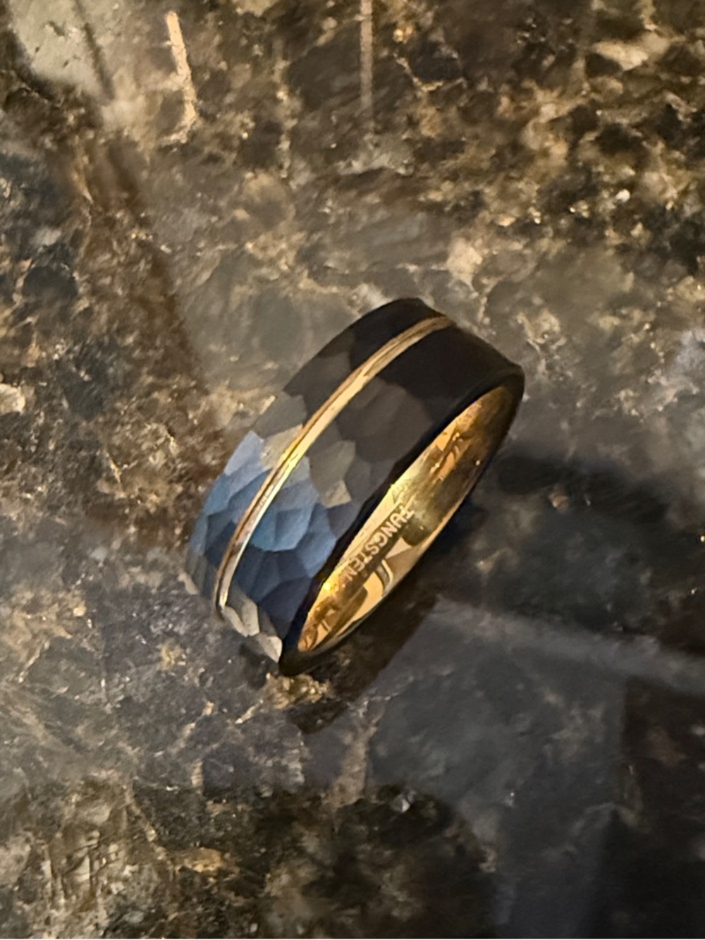 Men's Black and Gold Faceted Wedding Band - tungsten